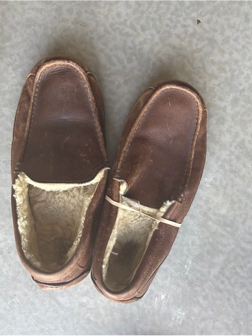 UGG Men's Brown Leather Moccasin Slippers with Cream Shearling